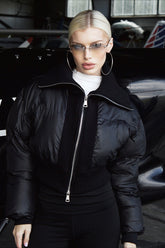 Black Waistband Puffer Jacket S / Black