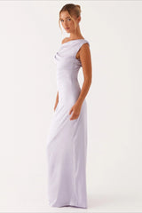 Solid Asymmetric Neckline Formal Dress