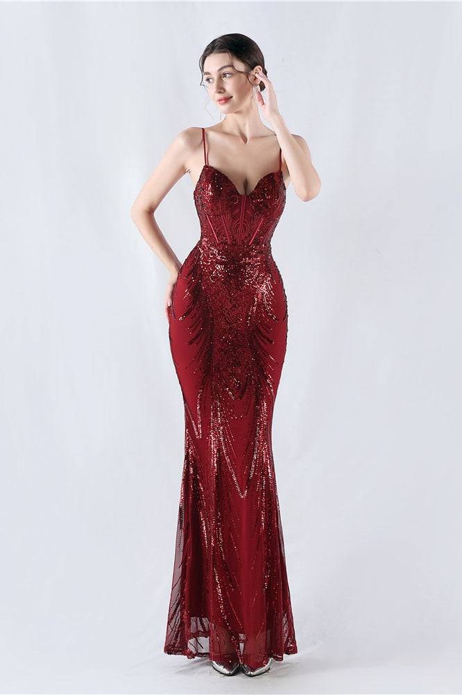 Boned Sequin Embroidered Formal Dress