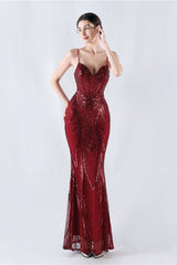 Boned Sequin Embroidered Formal Dress