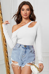 Slanted Neckline Bodycon Knit Top