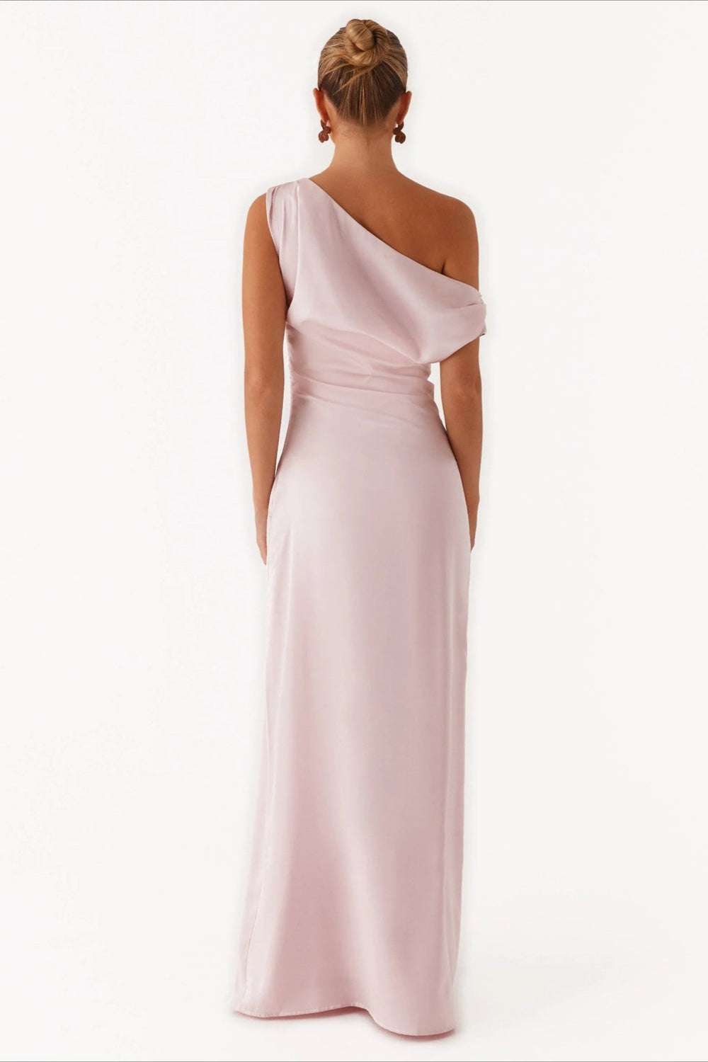 Solid Asymmetric Neckline Formal Dress S / Pink