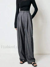 First Choice Pinstripe Trendy Wide Leg Dress Pants Grey / XS Pants