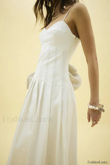 Fishbone Tube Top Sleeveless Waist Flared Maxi Dress