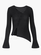 Flare Cuff Graceful Ribbed Knit Top Black / XS Shirts