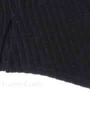 Flare Cuff Graceful Ribbed Knit Top Shirts