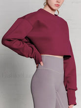 Fleece Lined Graceful Solid Cropped Sweatshirt Burgundy / S Sweatshirts