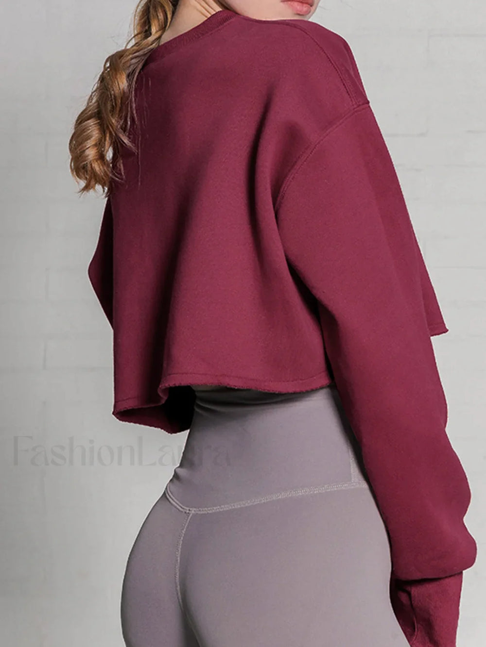 Fleece Lined Graceful Solid Cropped Sweatshirt Sweatshirts