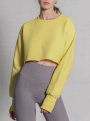Fleece Lined Graceful Solid Cropped Sweatshirt Yellow / S Sweatshirts