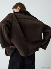 Fleece Lined Shearling Trendy Leather Flight Jacket Fleece Jackets