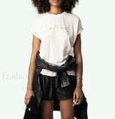 Flocked Crystal Letter T Shirt Shrimp Pink / S