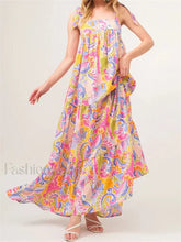 Floral Backless Tie Strap Maxi Dress pink / S
