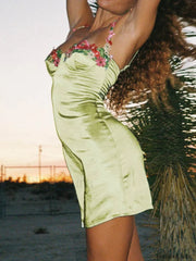 Floral Embellished Silk Mini Dresses Mini Dresses