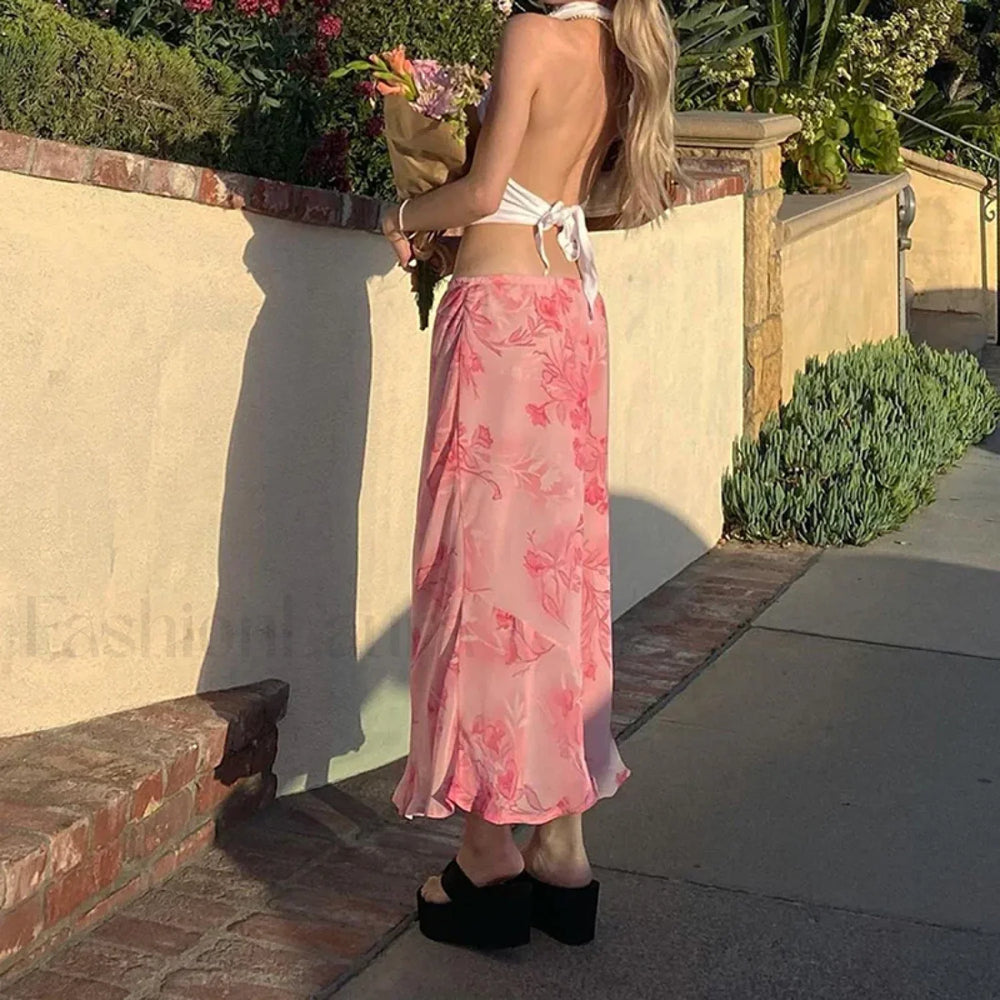 Floral Hip Slim Midi Skirt