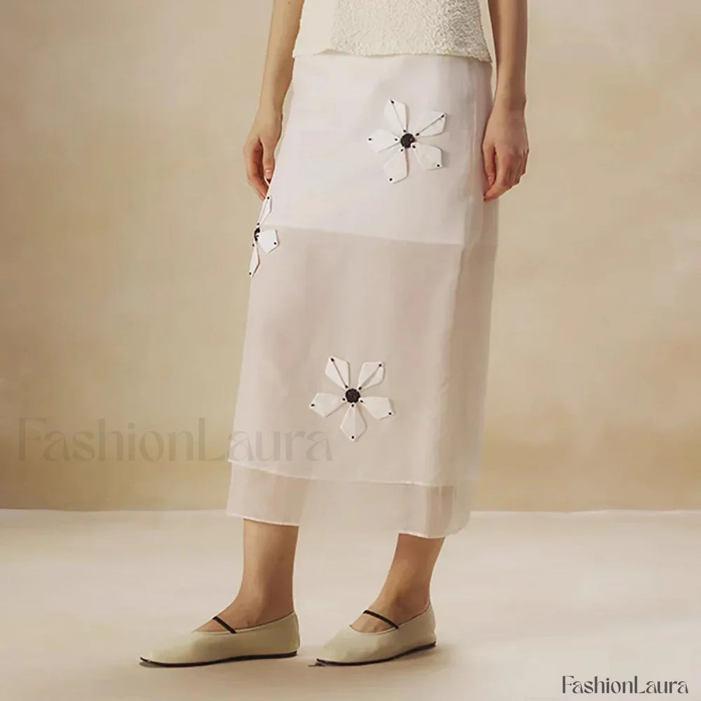 Floral Organza Back Slit Cotton Skirt