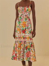 Floral Ruched Button Strap Maxi Dress orange2 / S