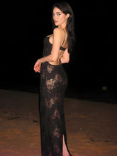 Floral Semi Sheer Graceful Cami Long Dress Black / XS Dresses