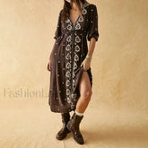 Floral Swing Maxi Boho Dress brown / S