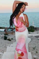 Floral Waist Cinched Backless Tie Maxi Dress