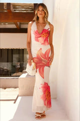 Flower Print Slim Fit Fishtail Dress French Holiday Style