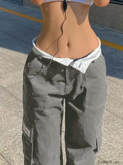 Fold Over Waist Y2K Straight Leg Pants Straight Leg Pants