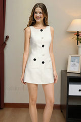 French Elegant Waist Cinched Sleeveless Bodycon Work Dress