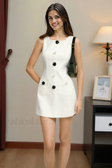 French Elegant Waist Cinched Sleeveless Bodycon Work Dress