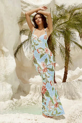 French Retro Lace Vest Sleeveless Printed Floral Dress