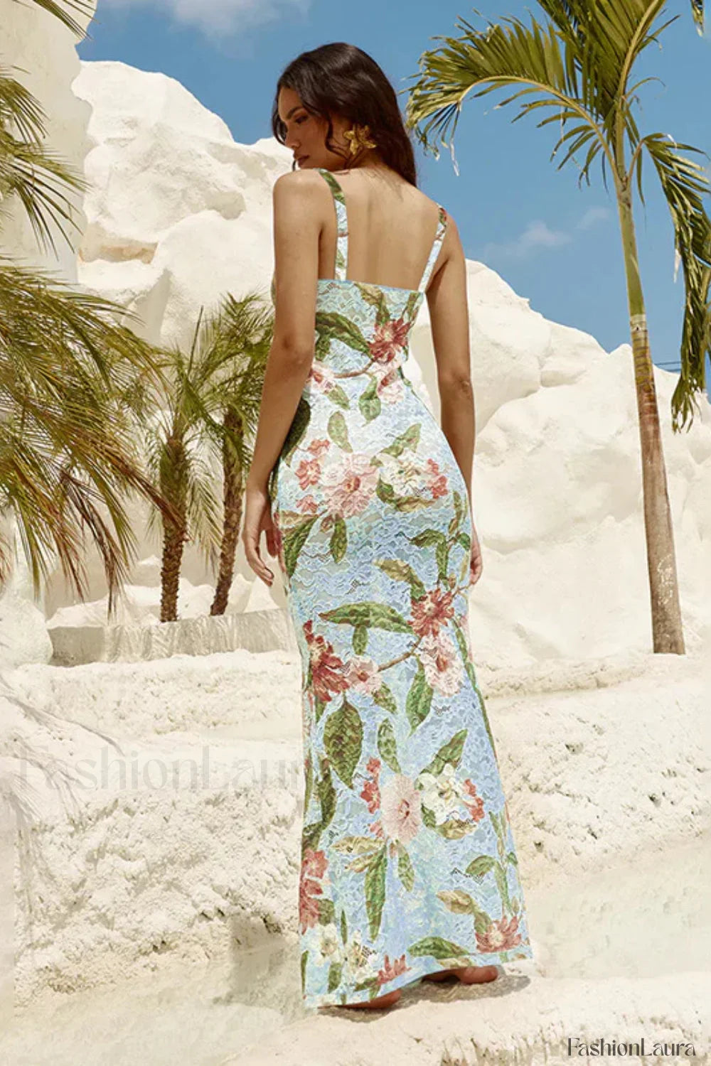 French Retro Lace Vest Sleeveless Printed Floral Dress