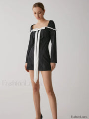 French Square Graceful Neck Short Dress Dresses