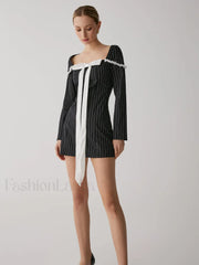 French Square Graceful Neck Short Dress Dresses