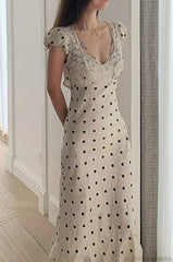 French Style Polka Dot Maxi Dress