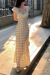 French Style Polka Dot Maxi Dress