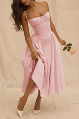 French Vintage Strap Midi Dress