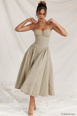 French Vintage Strap Midi Dress Chocolate / S