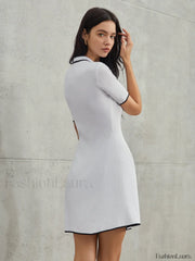 Frenchy Contrast Trim Trendy Short Sweater Dress Sweaters L