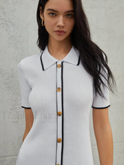 Frenchy Contrast Trim Trendy Short Sweater Dress Sweaters L