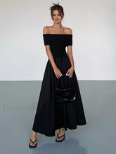 Frenchy Solid Graceful Off Shoulder Long Dress Black / XS Dresses