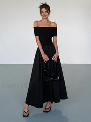 Frenchy Solid Graceful Off Shoulder Long Dress Black / XS Dresses