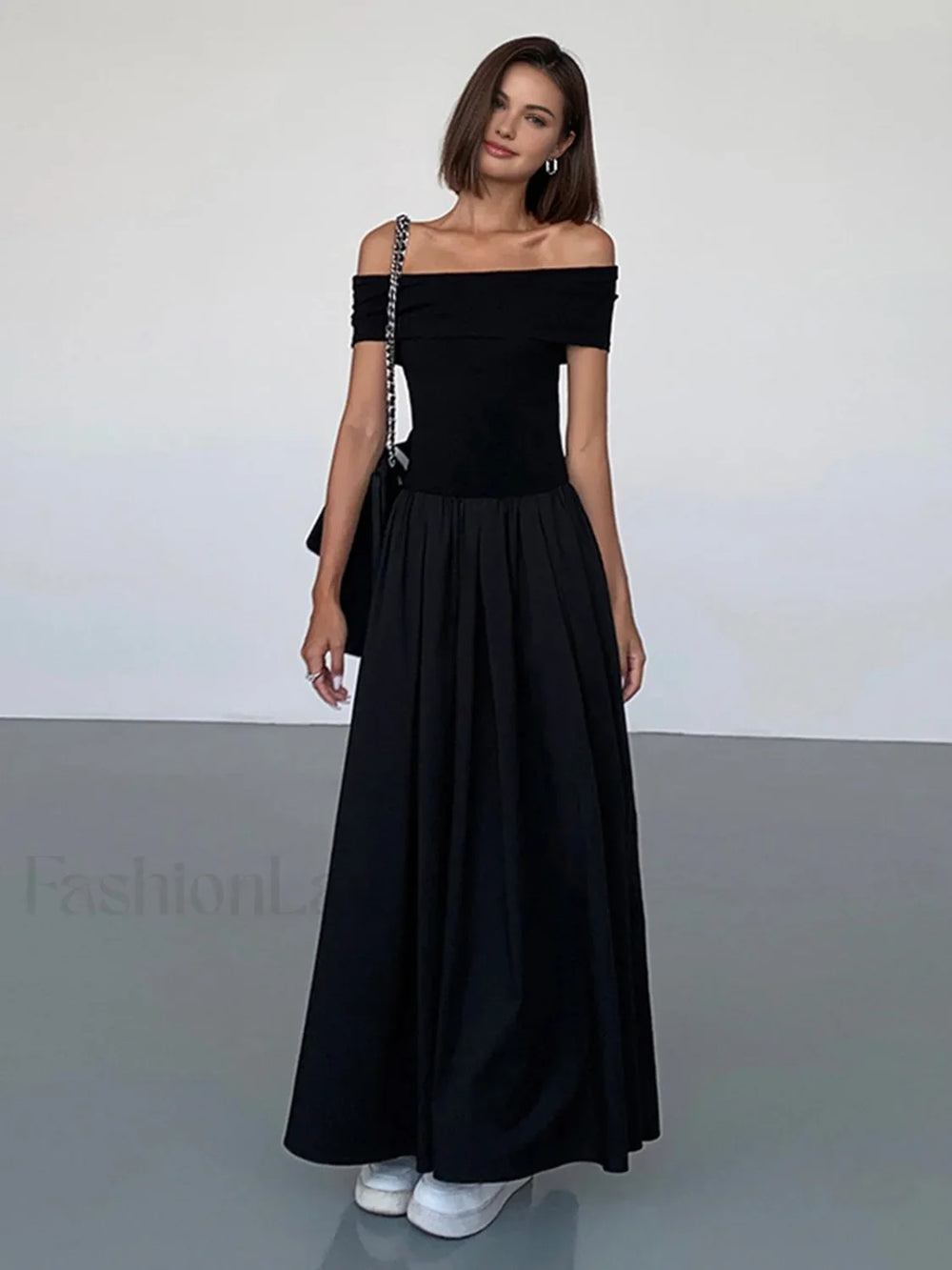 Frenchy Solid Graceful Off Shoulder Long Dress Dresses