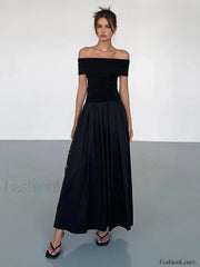 Frenchy Solid Graceful Off Shoulder Long Dress Dresses