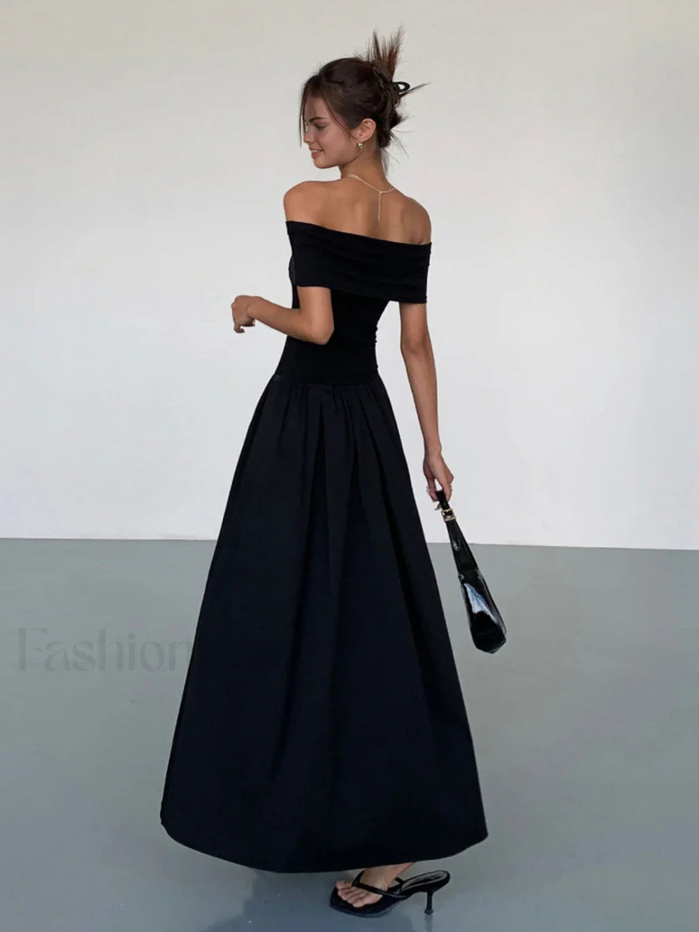 Frenchy Solid Graceful Off Shoulder Long Dress Dresses