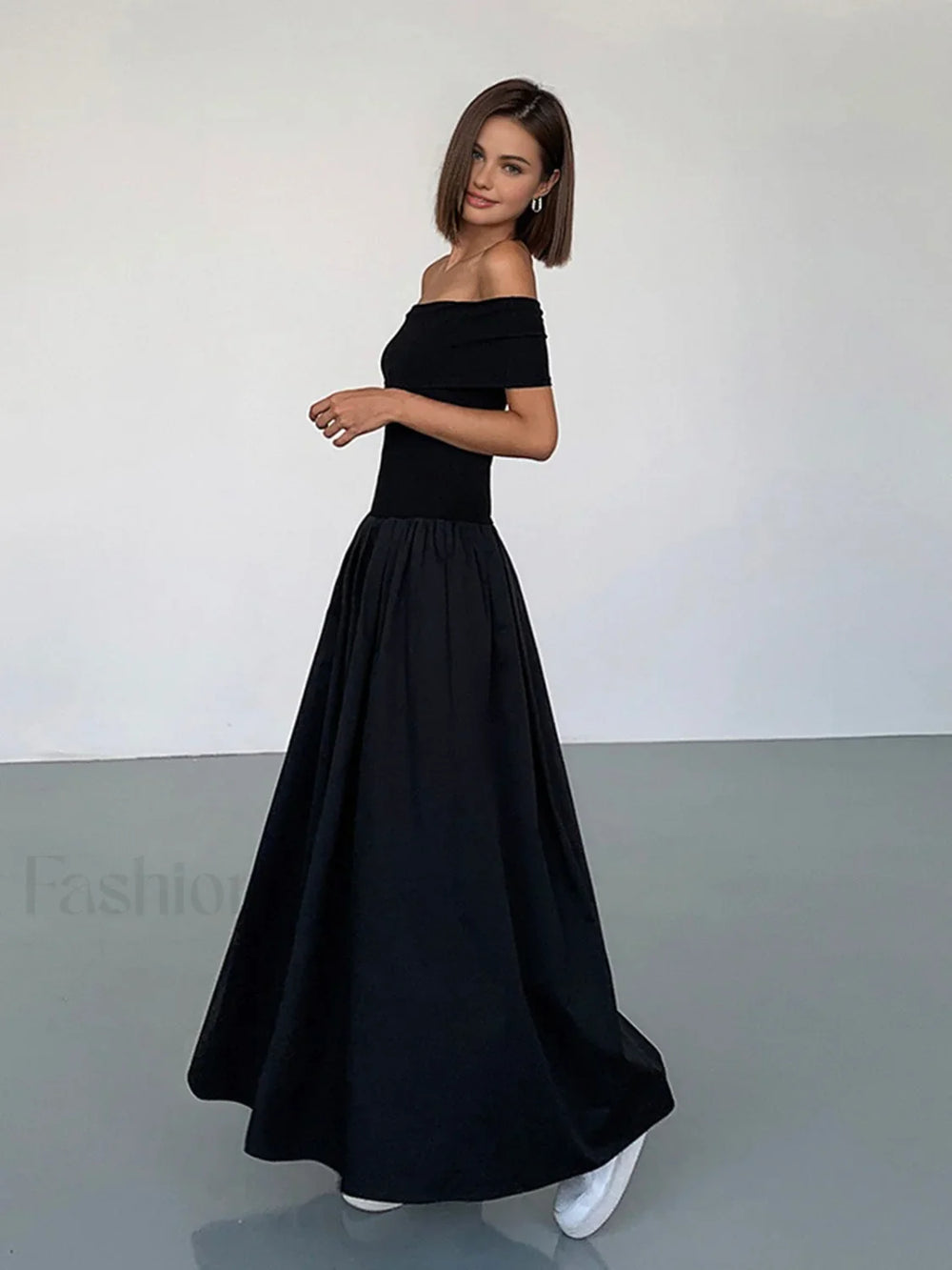 Frenchy Solid Graceful Off Shoulder Long Dress Dresses