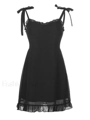Frill Trim Tie Strap Mini Dress Mini Dresses