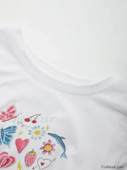 Fruity Butterfly Print Crop Top Tops&Tees