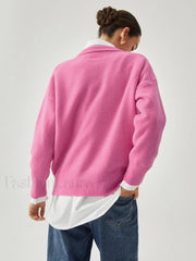 Fuchsia Crew Graceful Neck Knit Sweater Sweaters L