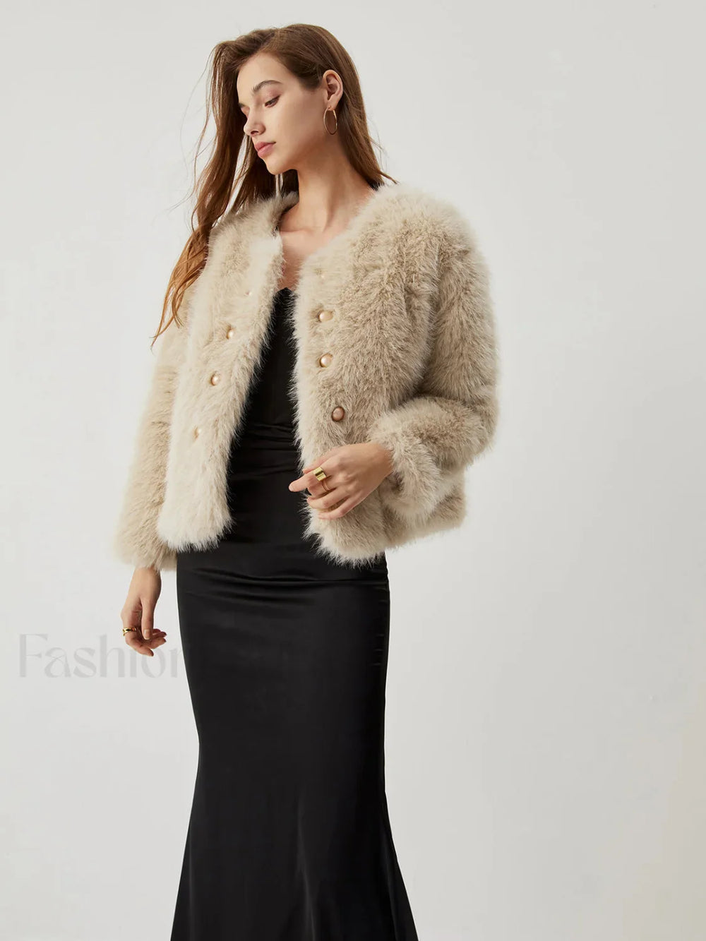 Fuzzy Faux Graceful Fur Buttoned Coat Women Faux Fur Coats