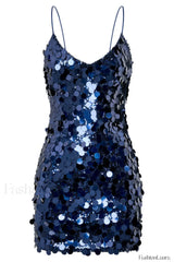 Giselle Disc Stylish Sequin Mini Dress S / Navy Party Dresses L