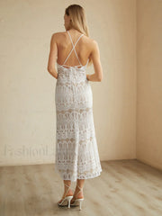 Glamorous Lace Graceful Halter Long Dress Dresses