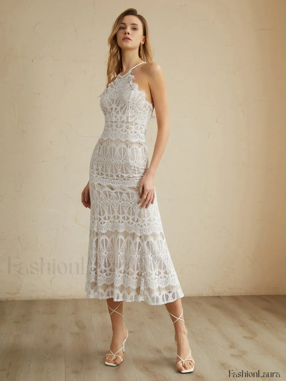 Glamorous Lace Graceful Halter Long Dress Dresses